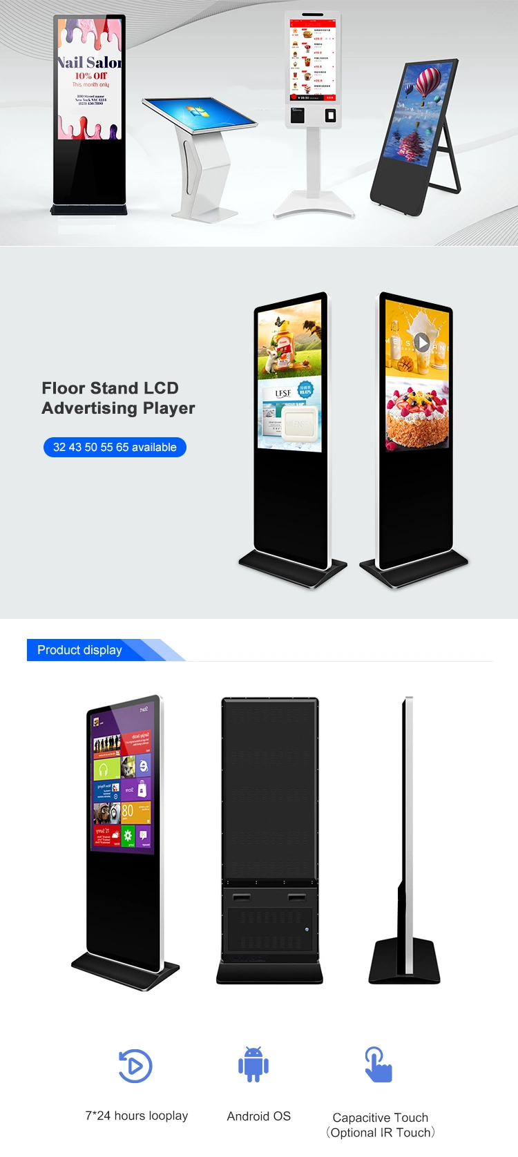 75" Indoor Advertising Kiosk LCD Advertising Payers and Displays Kiosk Digital Signage for Sale