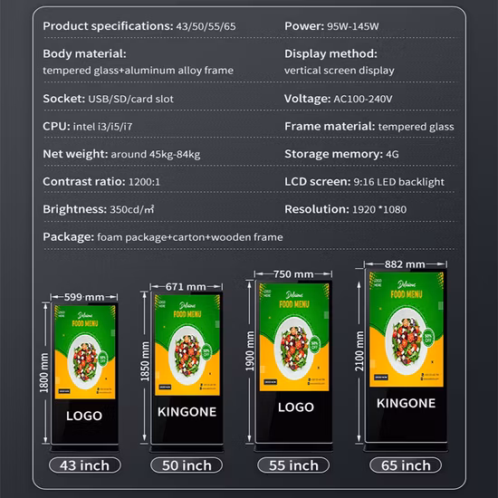 Suporte de piso Android interno de 43 polegadas Tela sensível ao toque Publicidade Display LCD Sinalização digital