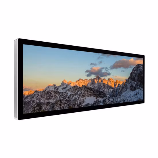 Barra esticada de fábrica Visor LCD IPS montado na parede Tela do monitor Sinalização digital interno Ao ar livre personalizado